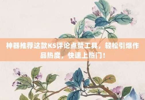 神器推荐这款KS评论点赞工具,轻松引爆作品热度,快速上热门!