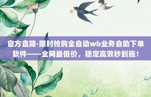 官方直降·限时抢购全自动wb业务自助下单软件——全网最低价,稳定高效秒到账!