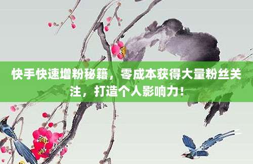 快手快速增粉秘籍，零成本获得大量粉丝关注，打造个人影响力！