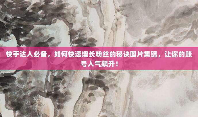 快手达人必备，如何快速增长粉丝的秘诀图片集锦，让你的账号人气飙升！